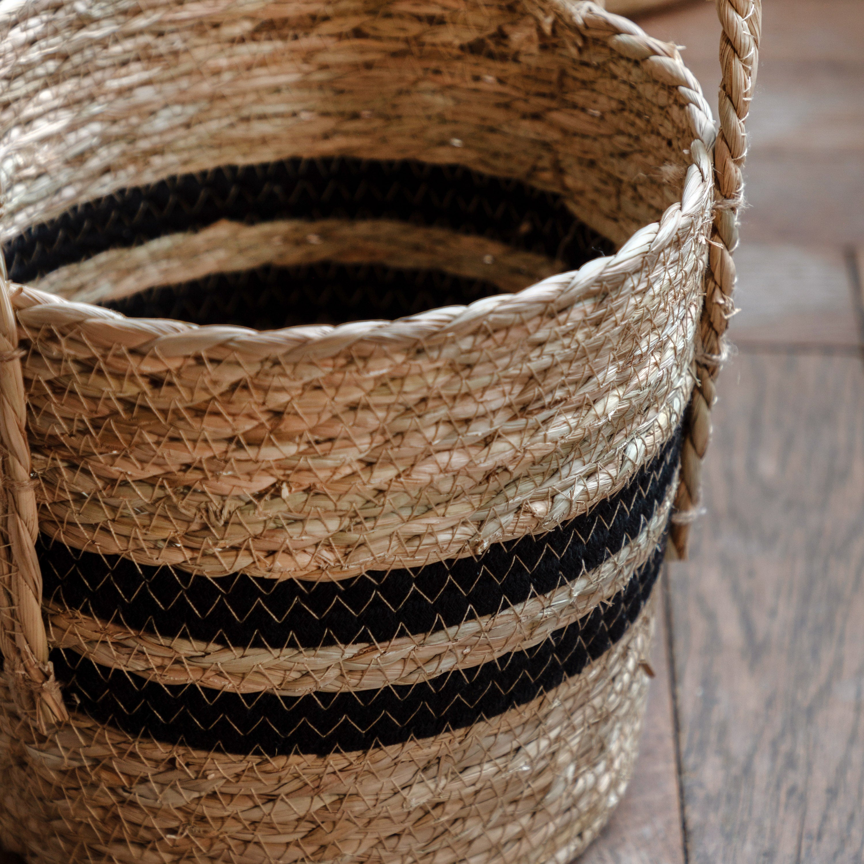 Set of 4 Storage Basket Black Stripe Nest
